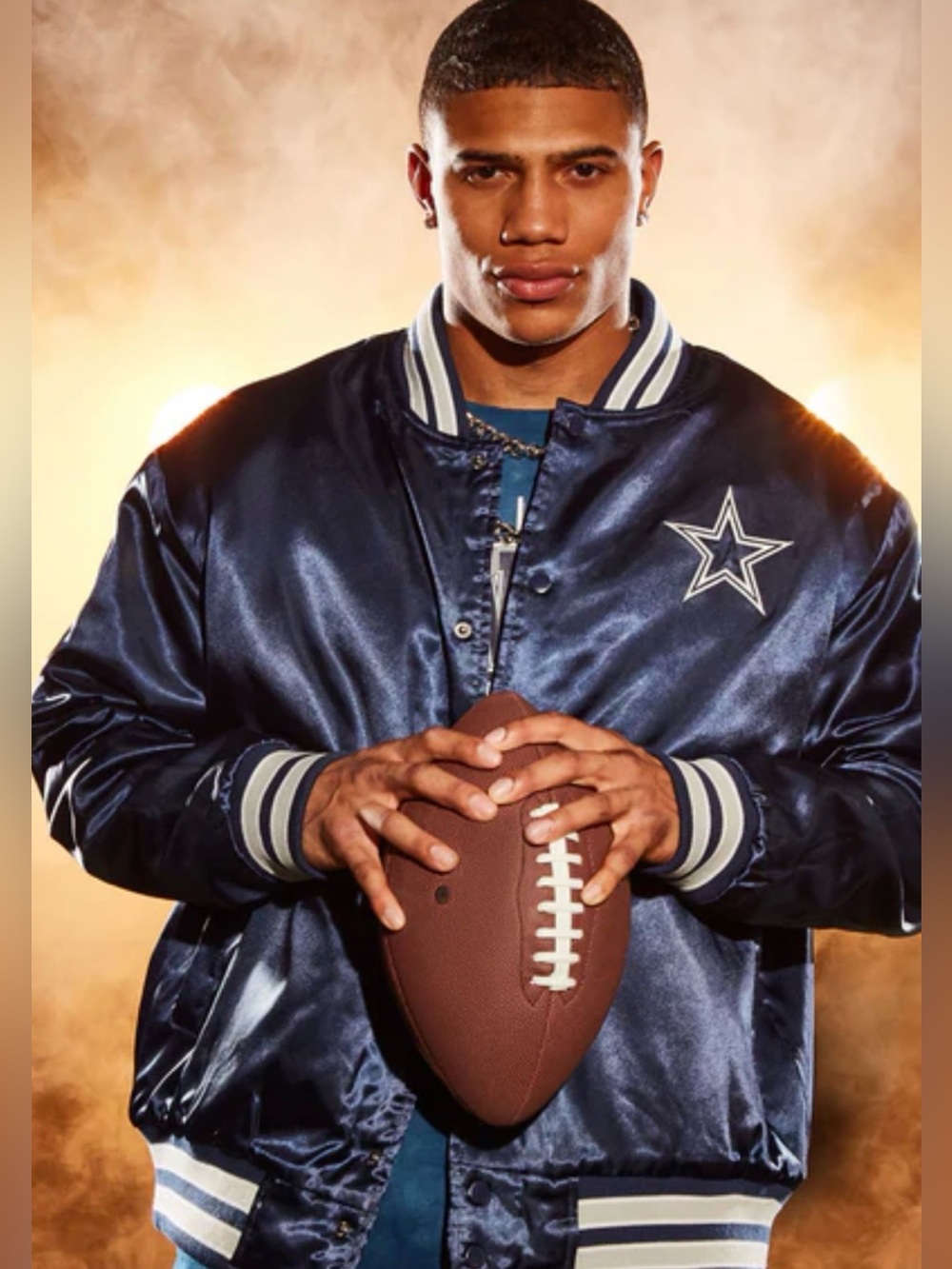 Vintage Augusta Sportswear Dallas Cowboys Navy Satin Varsity Bomber Jacket-Small